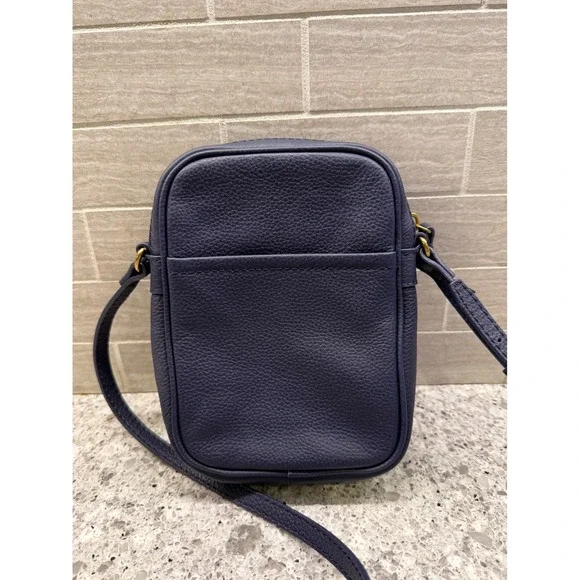 Small Classy American Leather Co. Navy Blue Crossbody Bag w/Pockets Travel - Picture 4 of 7